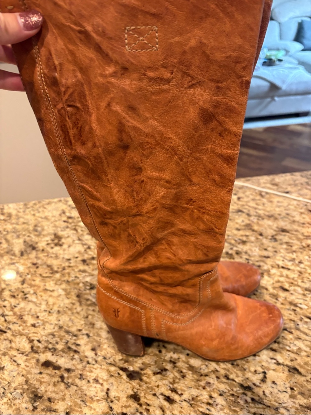 Frye Cognac Leather Mid-Calf Heeled Boot